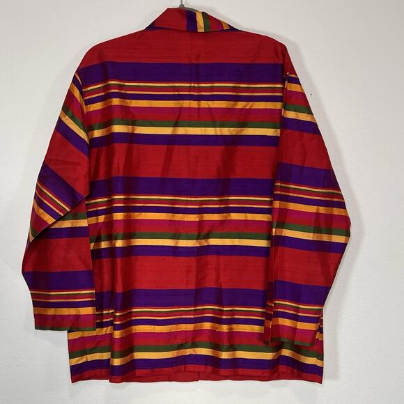 Chico’s Design 100% Silk Jacket Size 3 (XL) Red Purple Striped Button Top VTG - Picture 9 of 12